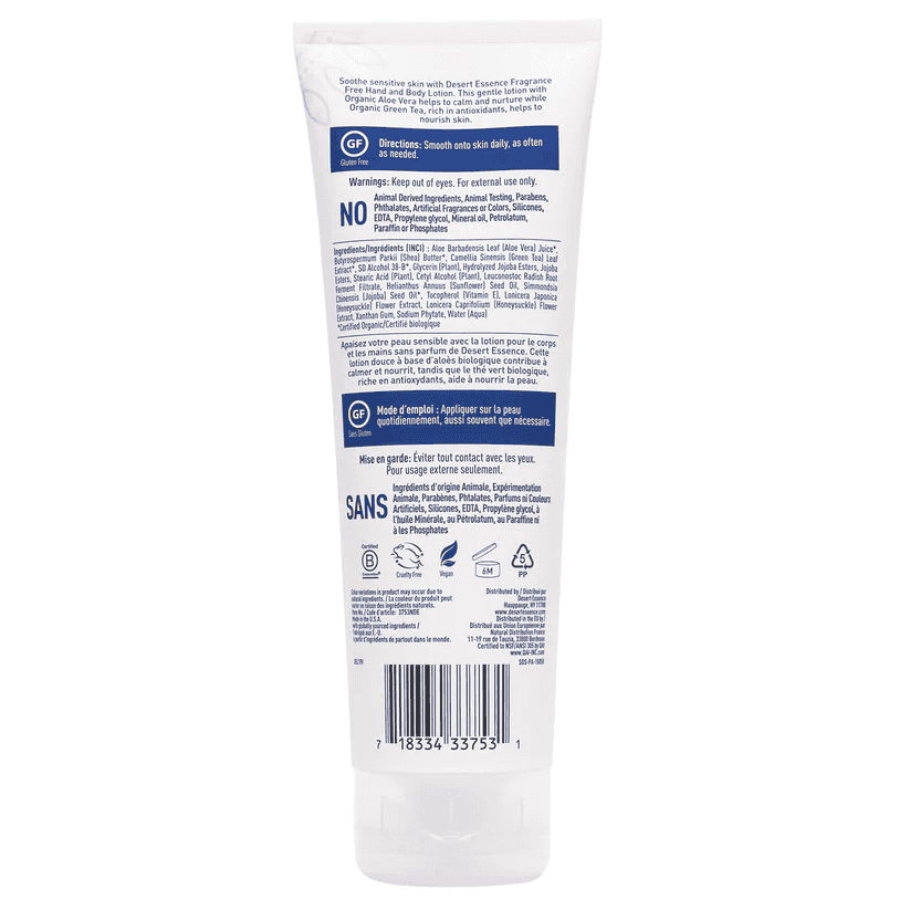 Desert Essence Fragrance Free Hand & Body Lotion Soothing 273 ml