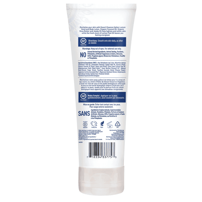 Desert Essence Italian Lemon Hand & Body Lotion Revitalizing 237 ml