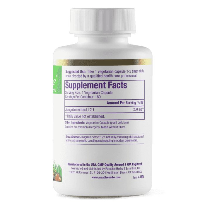 Paradise Herbs Jiaogulan (Gymnostemma) 250 mg 60 Veg Kapslar