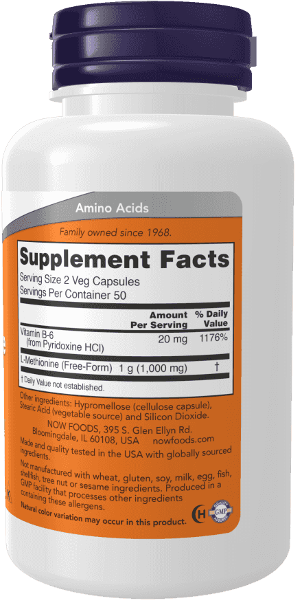 Now L-Methionine 500 mg 100 Veg Kapslar
