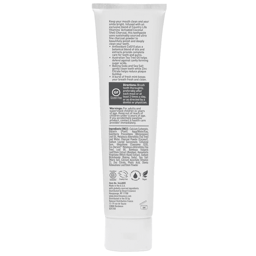 Desert Essence Activated Charcoal Toothpaste Fluorfri 176 g