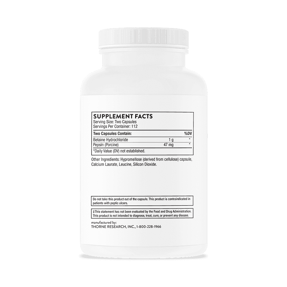 Thorne Research Betaine HCL/Pepsin 225 kap Thorne Research Betaine HCL/Pepsin 225 kap