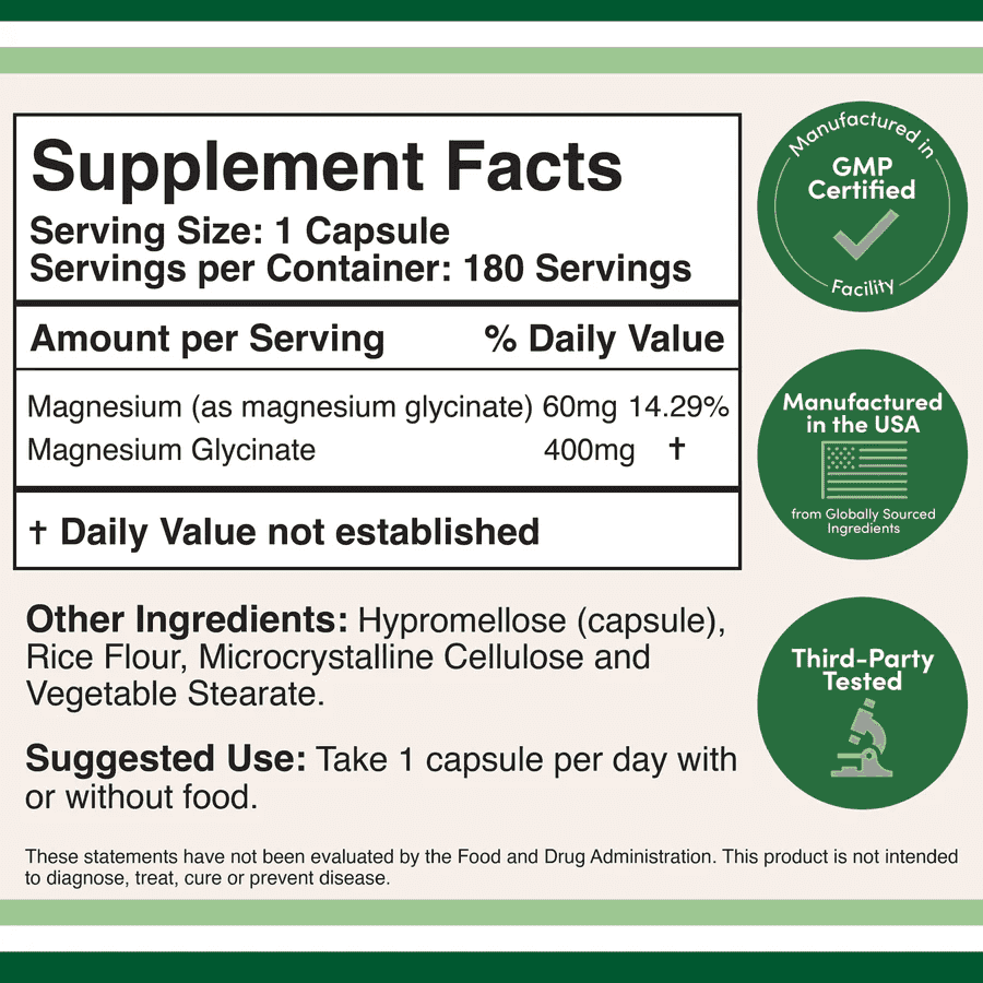 Double Wood Magnesium Glycinate 400mg, 180 kap Double Wood Magnesium Glycinate 400mg, 180 kap