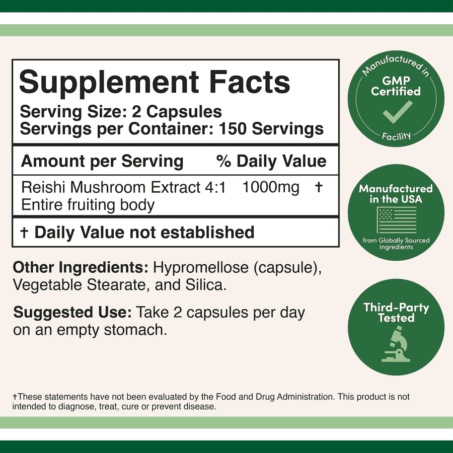 Double Wood Reishi Mushroom Extract 500mg, 300kap Double Wood Reishi Mushroom Extract 500mg, 300kap