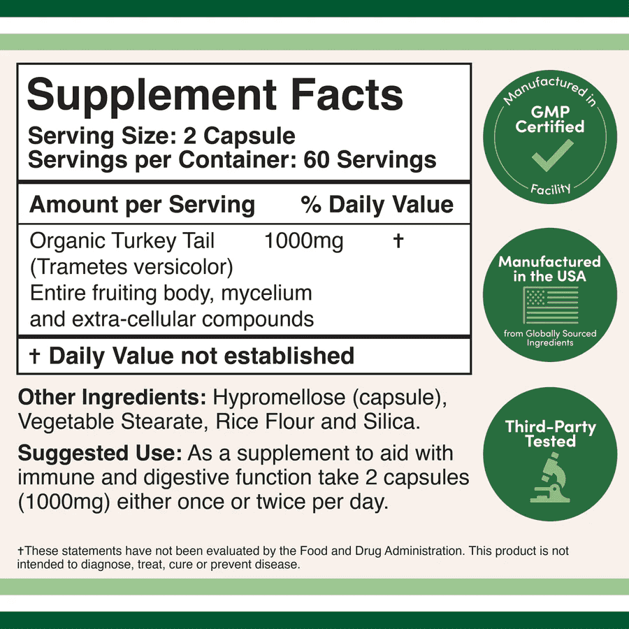 Double Wood Turkey Tail Mushroom 500mg, 120kap Double Wood Turkey Tail Mushroom 500mg, 120kap