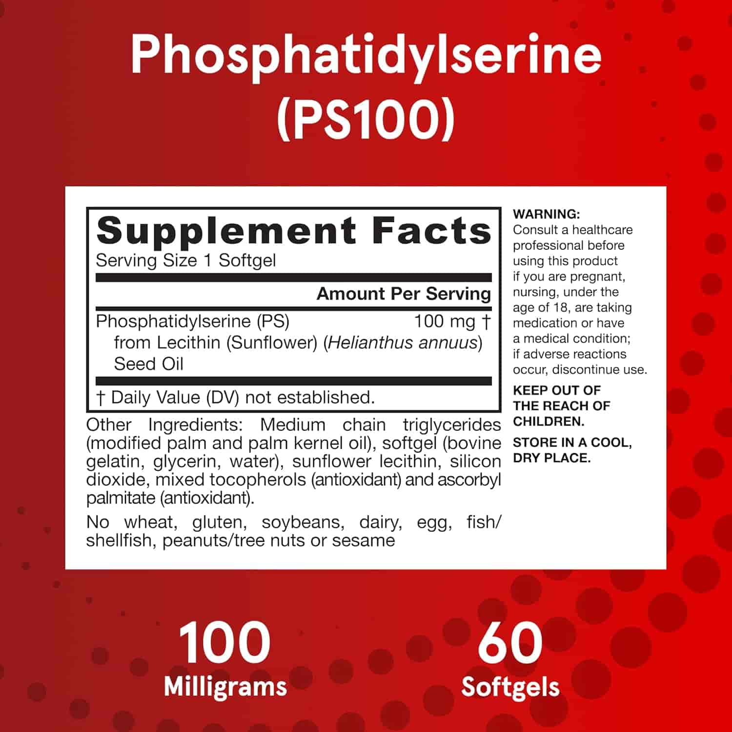 Jarrow Formulas PS100 100mg 60 Softgels Jarrow Formulas PS100 100mg 60 Softgels