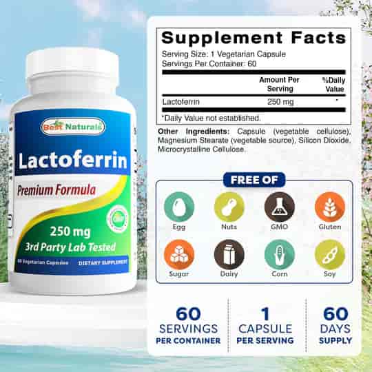 Best Naturals Lactoferrin 250 mg 60 kap Best Naturals Lactoferrin 250 mg 60 kap