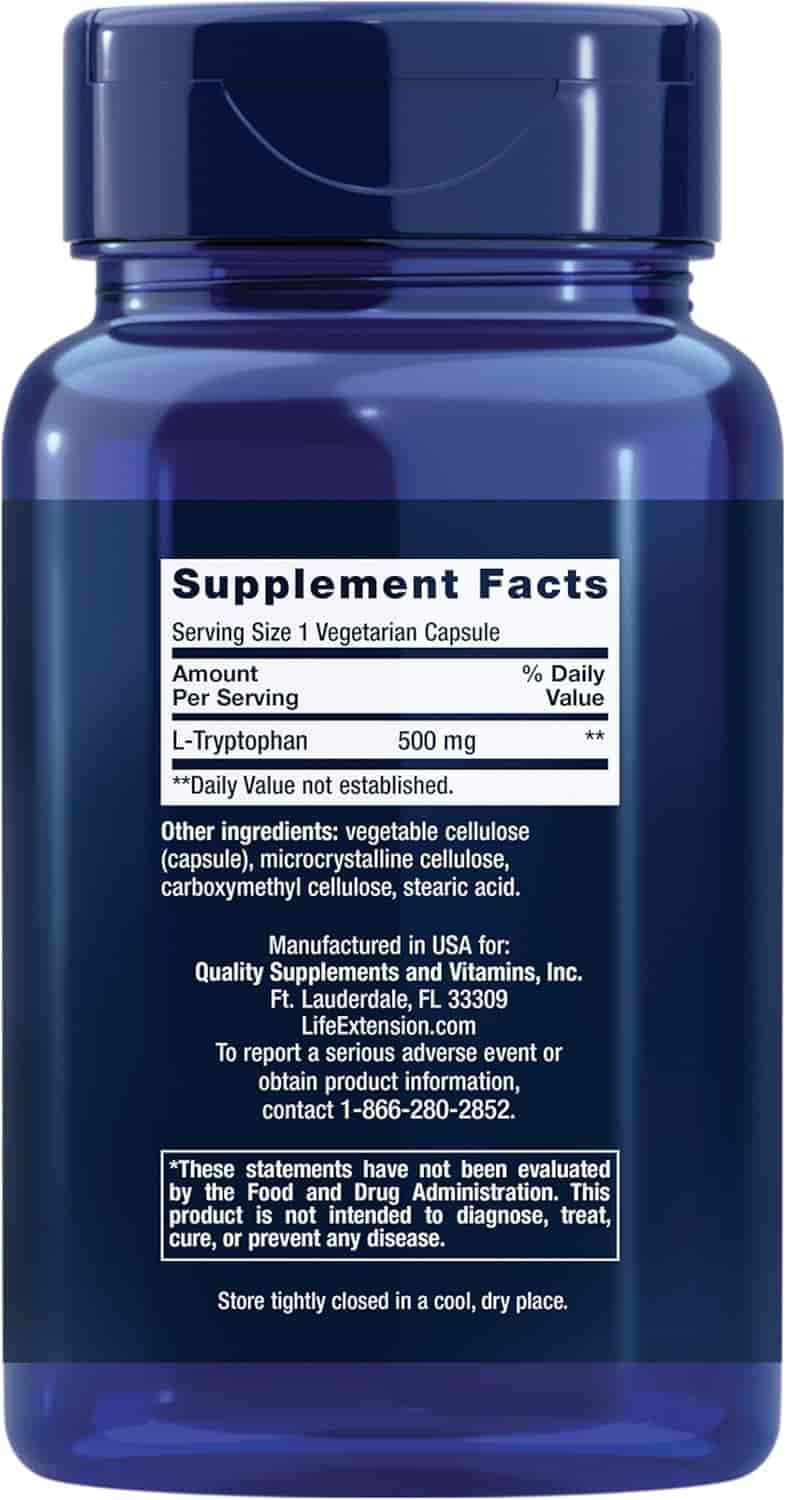 Life Extension L-Tryptophan 500 mg 90 Veg Kapslar Life Extension L-Tryptophan 500 mg 90 Veg Kapslar