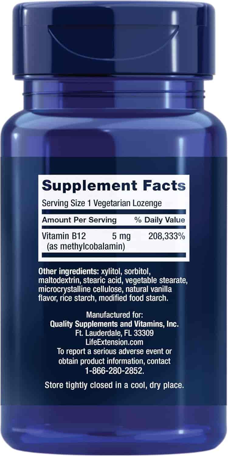Life Extension Vitamin B12 Methylcobalamin 5 mg 60 Veg Lozenges Life Extension Vitamin B12 Methylcobalamin 5 mg 60 Veg Lozenges