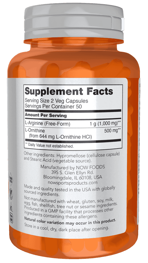 Now Arginine & Ornithine 500 mg / 250 mg 100 Veg Kapslar Now Arginine & Ornithine 500 mg / 250 mg 100 Veg Kapslar