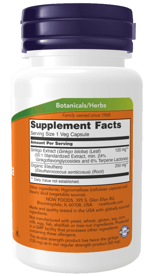 Now Ginkgo Biloba Double Strength 120 mg 100 Veg Kapslar Now Ginkgo Biloba Double Strength 120 mg 100 Veg Kapslar