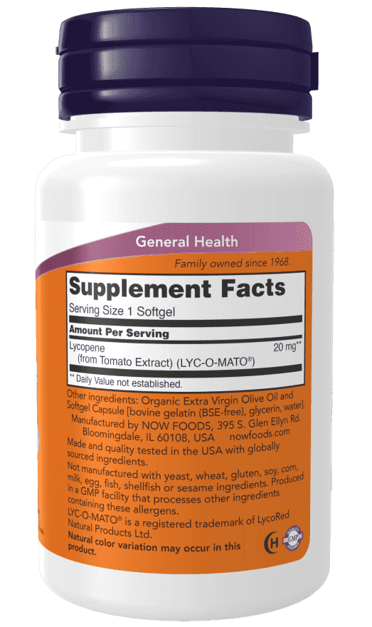 Now Lycopene 20 mg 50 Softgels Now Lycopene 20 mg 50 Softgels