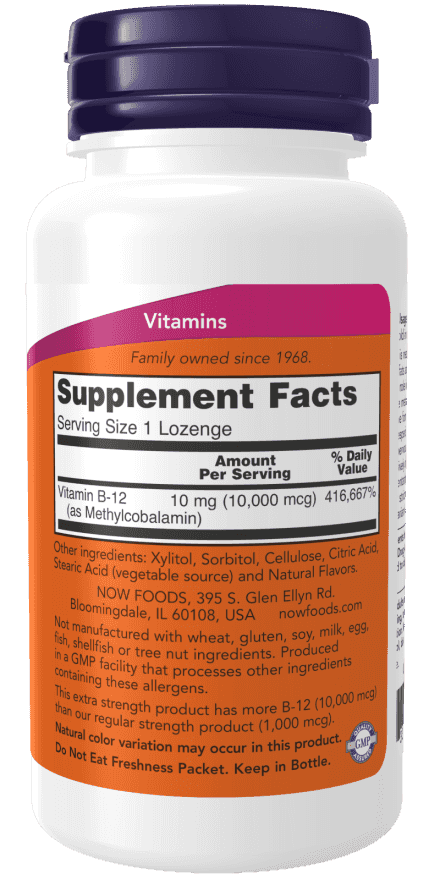 Now Methyl B-12, Extra Strength 10,000 mcg 60 Lozenges Now Methyl B-12, Extra Strength 10,000 mcg 60 Lozenges