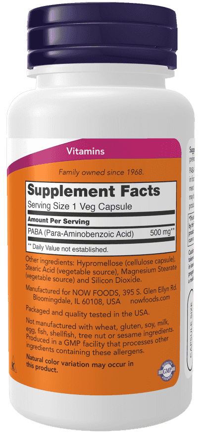 Now PABA 500 mg 100 Veg Kapslar Now PABA 500 mg 100 Veg Kapslar
