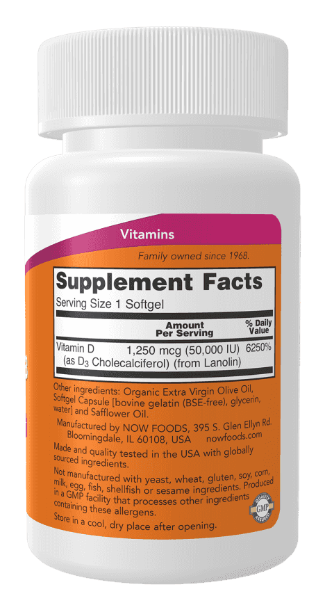 Now Vitamin D-3 50.000 IU 50 Softgels Now Vitamin D-3 50.000 IU 50 Softgels