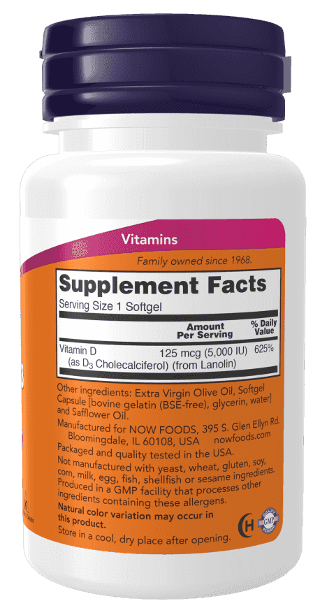 Now Vitamin D-3 5000 IU 120 Softgels Now Vitamin D-3 5000 IU 120 Softgels