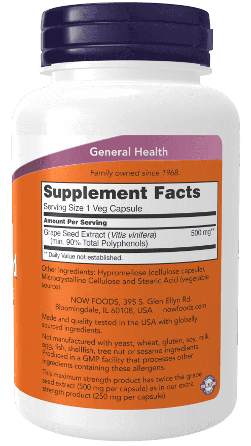 Now Grape Seed 500mg 90 Veg Kapslar Now Grape Seed 500mg 90 Veg Kapslar