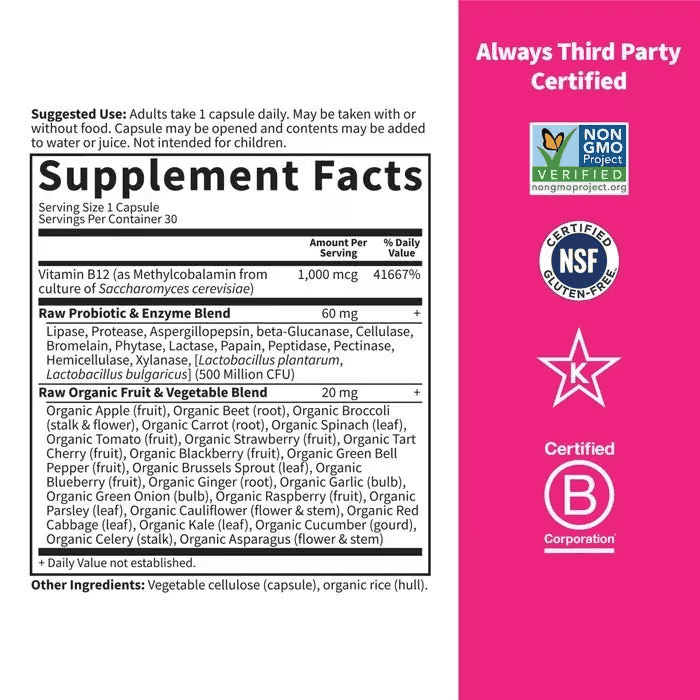 Garden of Life Vitamin Code Raw B12, 1000mcg, 30kap Garden of Life Vitamin Code Raw B12, 1000mcg, 30kap