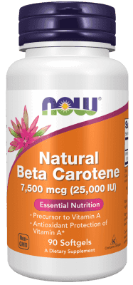Now Beta Carotene, Natural 7,500 mcg (25.000 IU), 90 Softgels Now Beta Carotene, Natural 7,500 mcg (25.000 IU), 90 Softgels